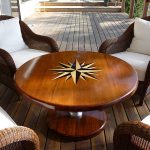 Solid teak dining table with pneumatic pedestal