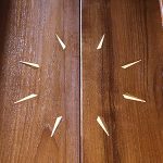 Compass point inlays for teak boat dining table